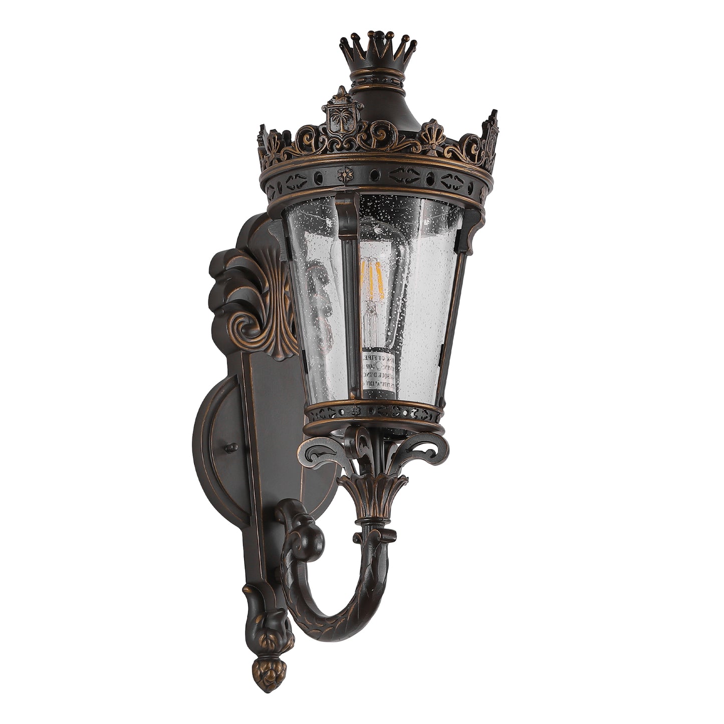 Vintage Outdoor Wall Lantern - Waterproof Exterior Sconce with Glass & Crown Top