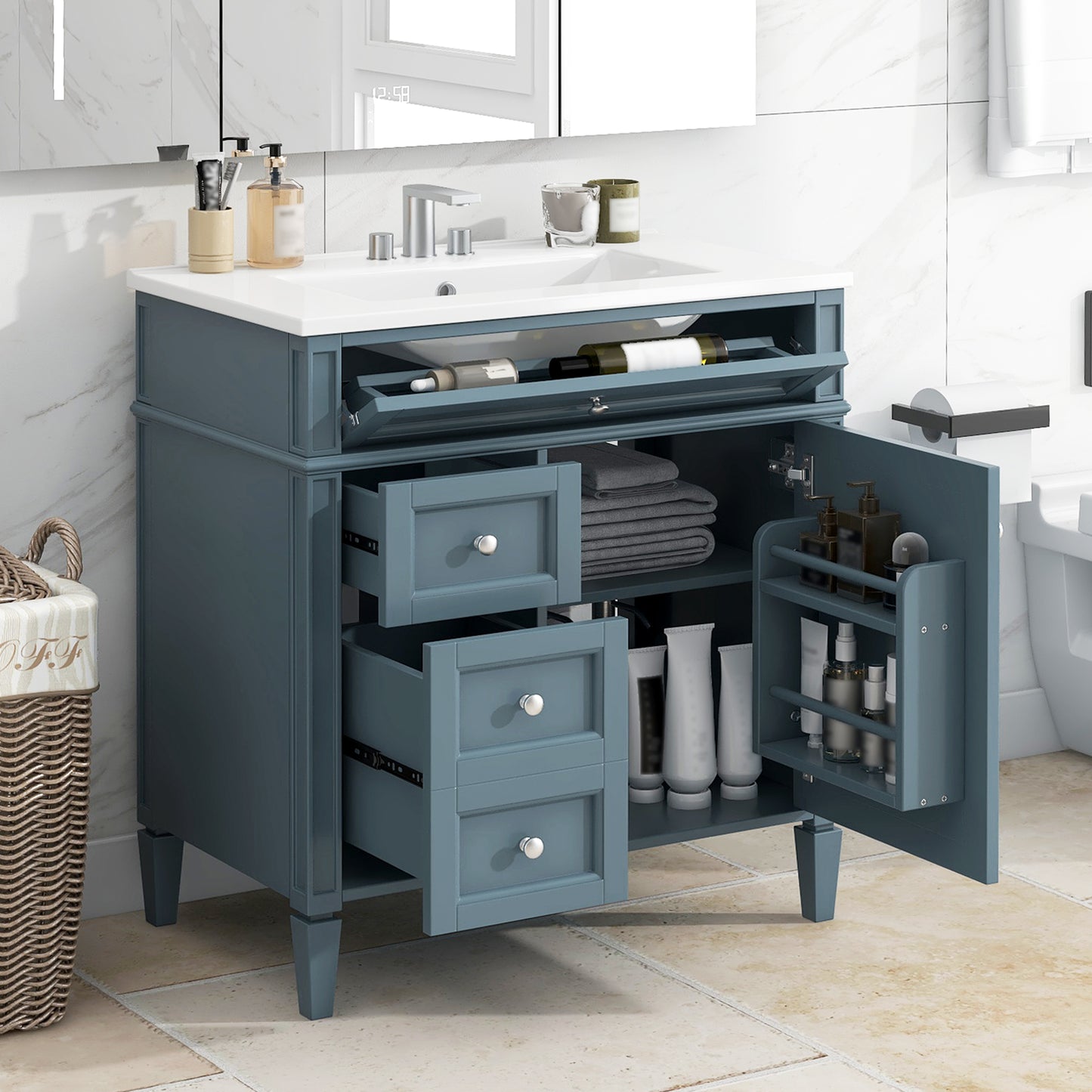 30'' Modern Bathroom Vanity with Sink & Storage - Blue