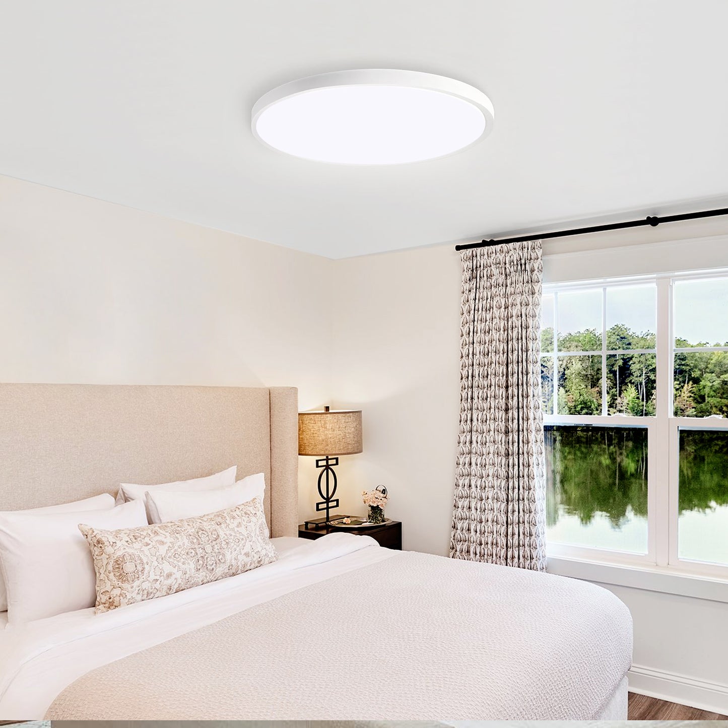 11.8 Inch White Ultra-Thin Ceiling Light - 6500K LED Flush Mount Fixture for Bedroom & Bathroom