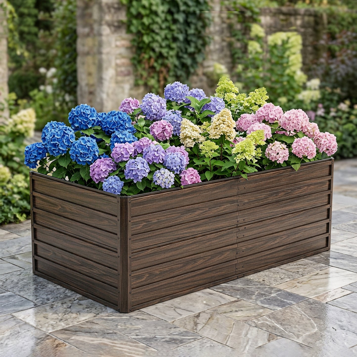 Metal Raised Garden Bed Kit - 74.6" x 35.4" x 25" - Walnut