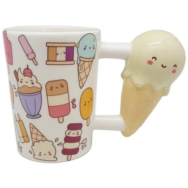 Cartoon Expression Mug - Ice Cream & Popsicle Design, Bone China