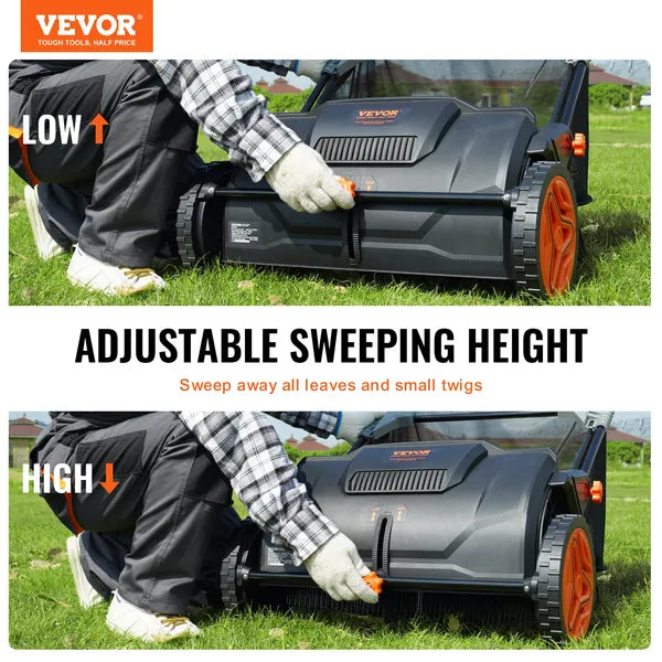 Push Lawn Sweeper 21-Inch Leaf and Grass Collector with Large 3.5 Cu Ft Mesh Hopper and Dual Spinning Brushes