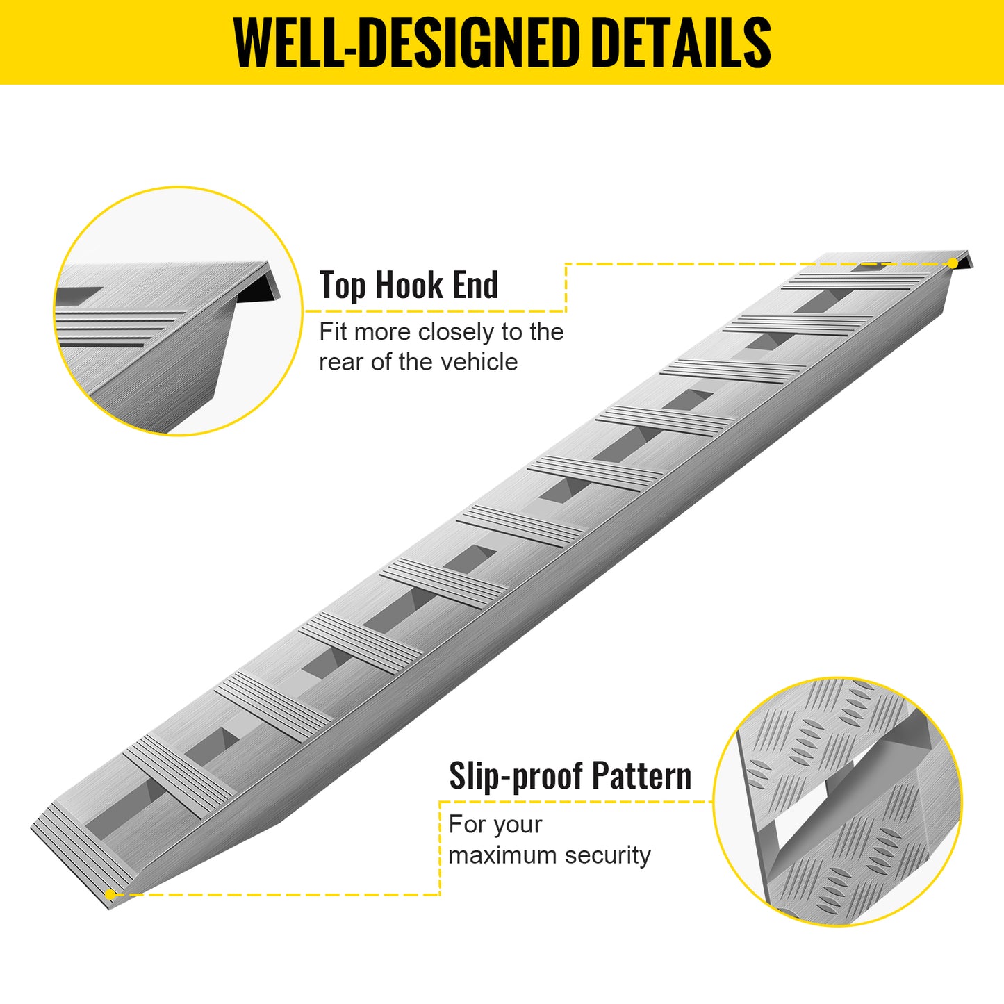 60-Inch Aluminum Trailer Loading Ramps 6000LBS Capacity - Beavertail Hook End, 1 Pair