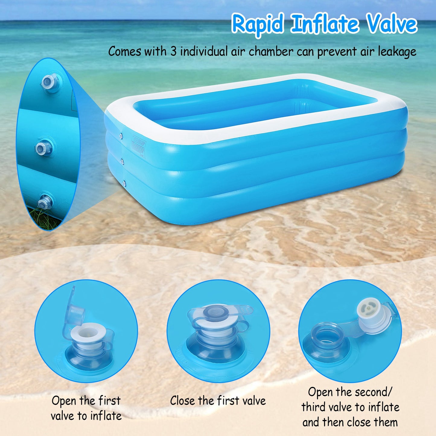 Inflatable Swimming Pool - Family Play Center 120x72x24in - Blue