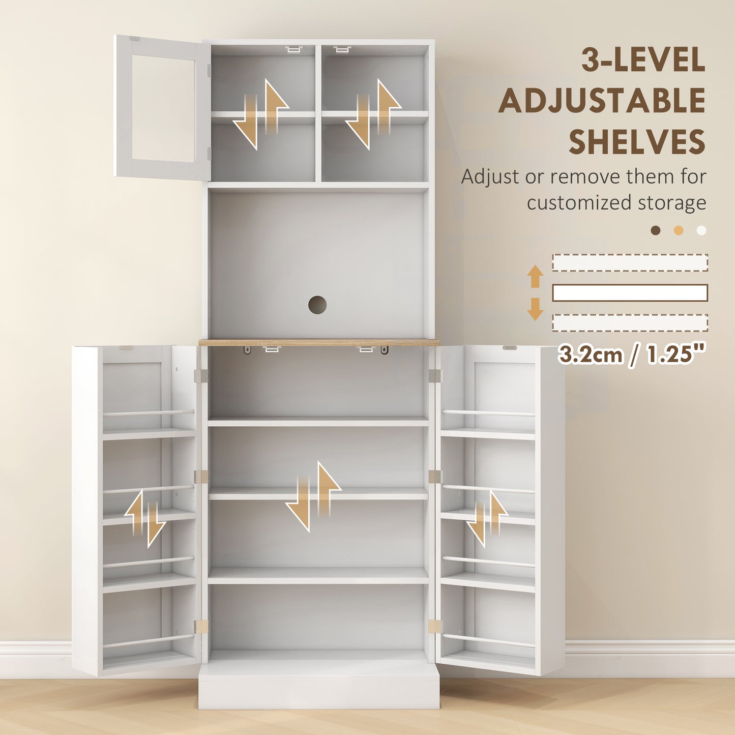 66.5" Tall Kitchen Pantry Cabinet with Adjustable Shelves - White