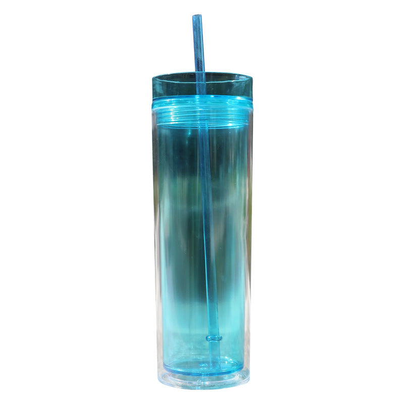 Large Capacity Double-Layer Drinkware Cup with Straw - Multiple Colors & 710ml