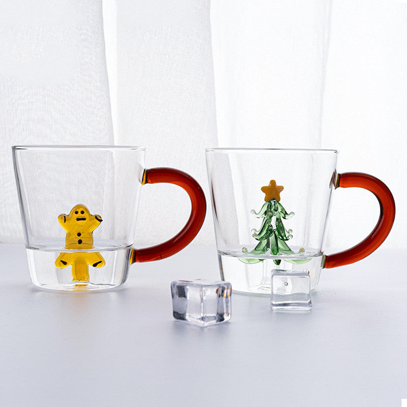 Creative Glass Transparent 3D Shape Drinkware with Handle for Holiday Decor