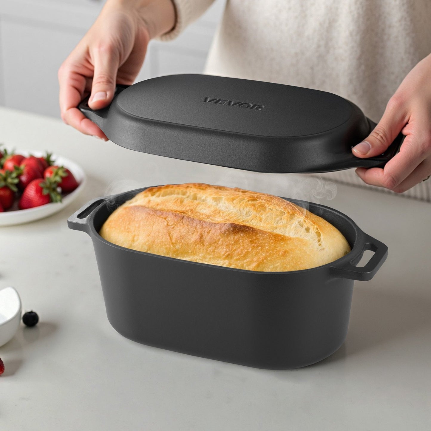 3.5QT Enameled Cast Iron Dutch Oven with Lid - Black