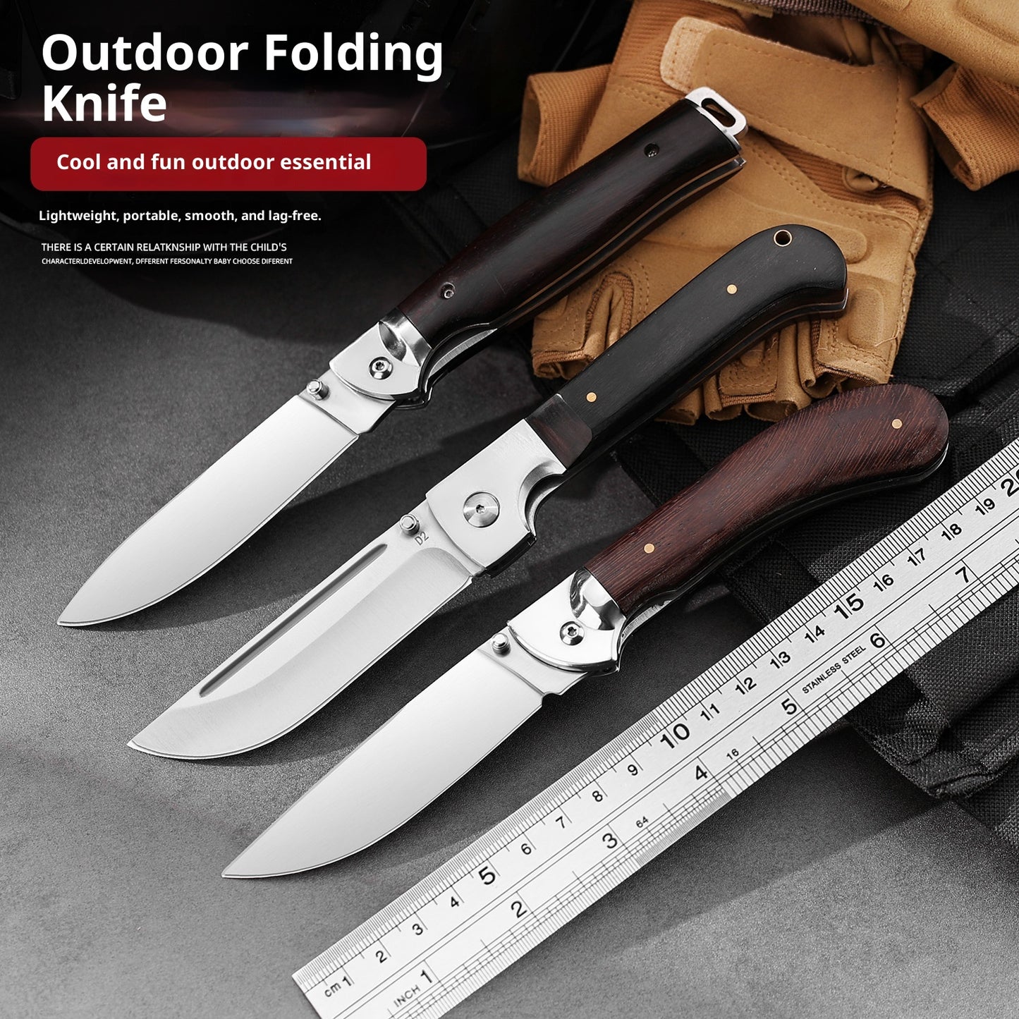 Outdoor Folding Knife - Stainless Steel Blade with Wooden or Ebony Handle