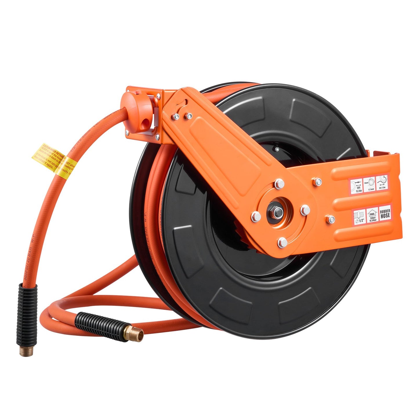 Retractable Air Hose Reel 1/2 Inch x 65 ft Rubber Air Compressor Hose Max 300 PSI Ceiling Wall Mount