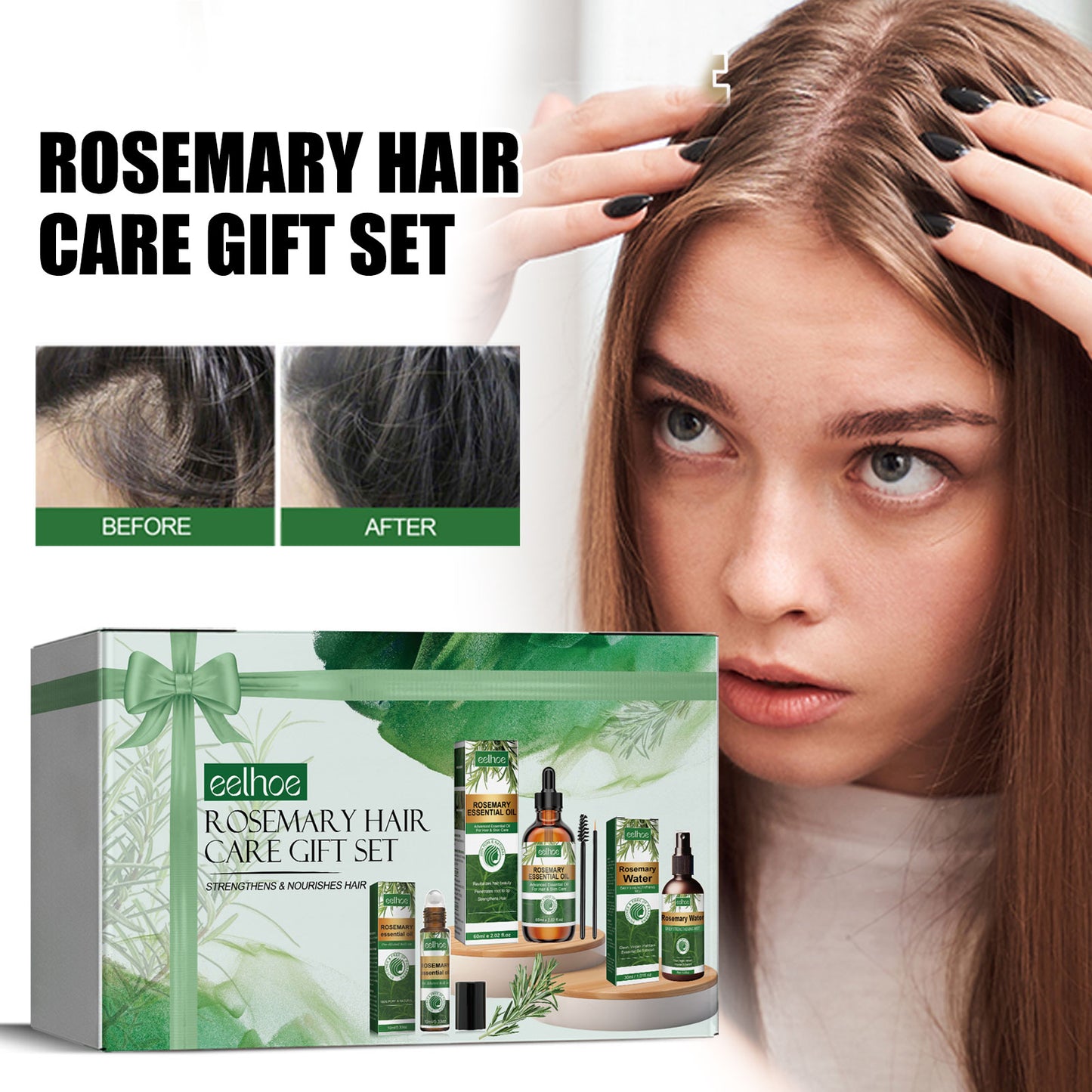 Rosemary Hair Care Gift Set - Body & Hair Treatment Kit, 3 Boxes