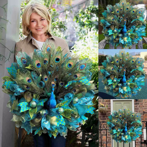 Peacock Wreath Decorative Garland for Farmhouse Home & Garden, 45cm