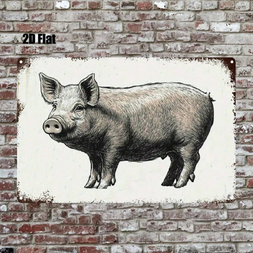Vintage Cartoon Pig Metal Sign - 8x12 Inch Wall Art