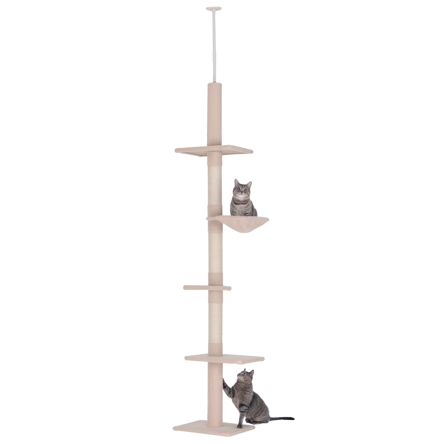Adjustable 102-Inch Cat Tree Tower with Multiple Platforms and Scratching Posts - Beige