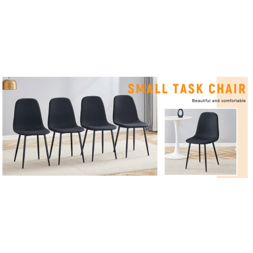Set of 4 Black Linen-Cotton Dining Chairs with Metal Legs