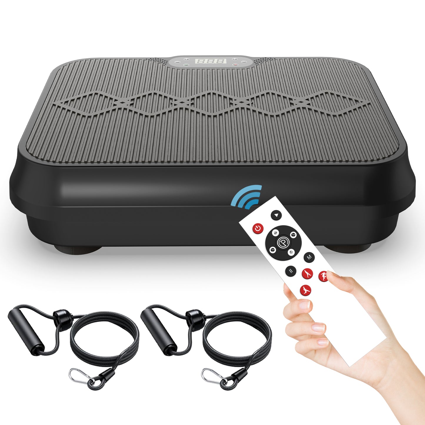 Vibration Plate Exercise Machine with Remote Control & Resistance Bands - Black