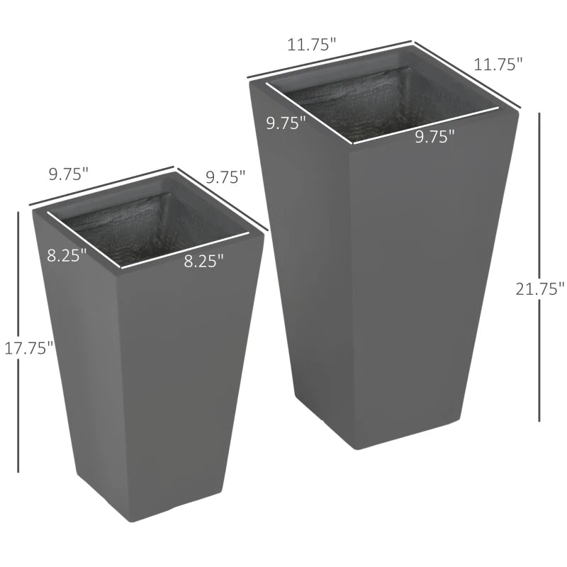 2-Pack Outdoor Planters with Drainage Holes - Durable Stackable Garden Pots, Gray