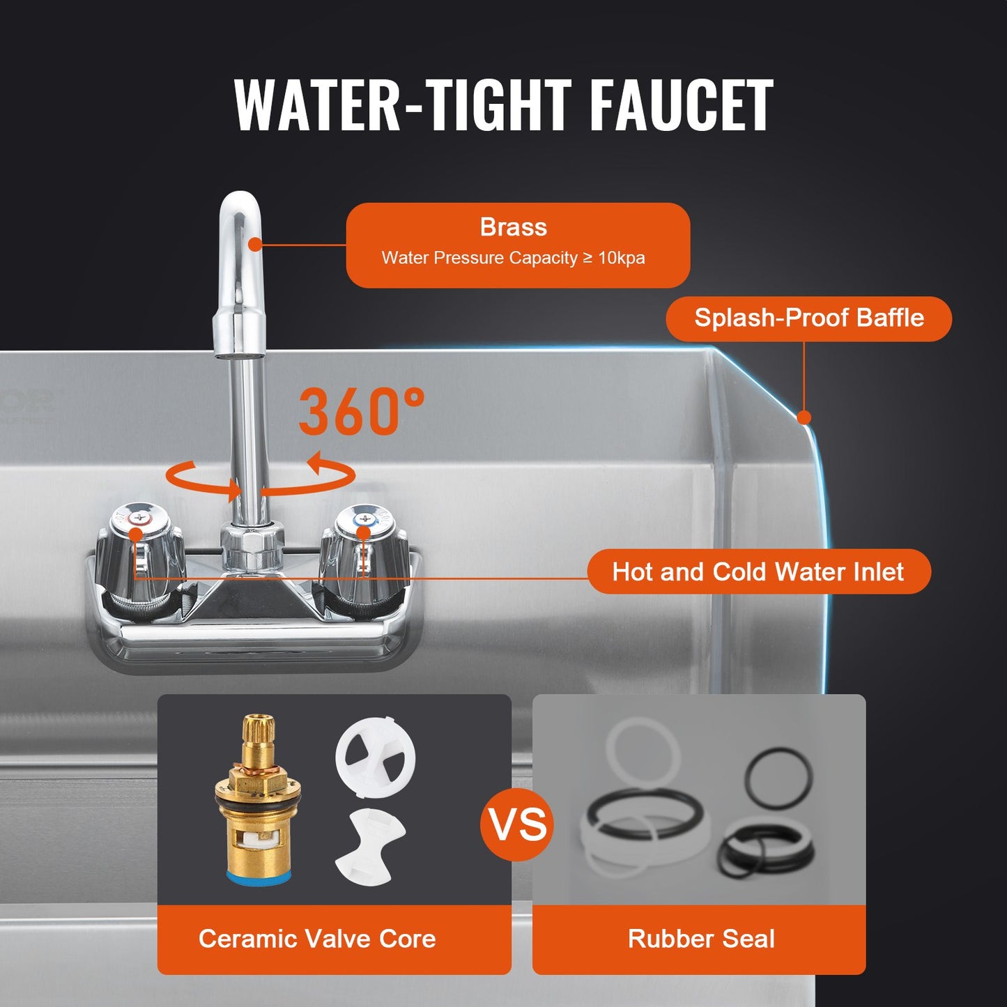 Stainless Steel Hand Sink with Faucet & Side Splash - 17x12.8 Inch