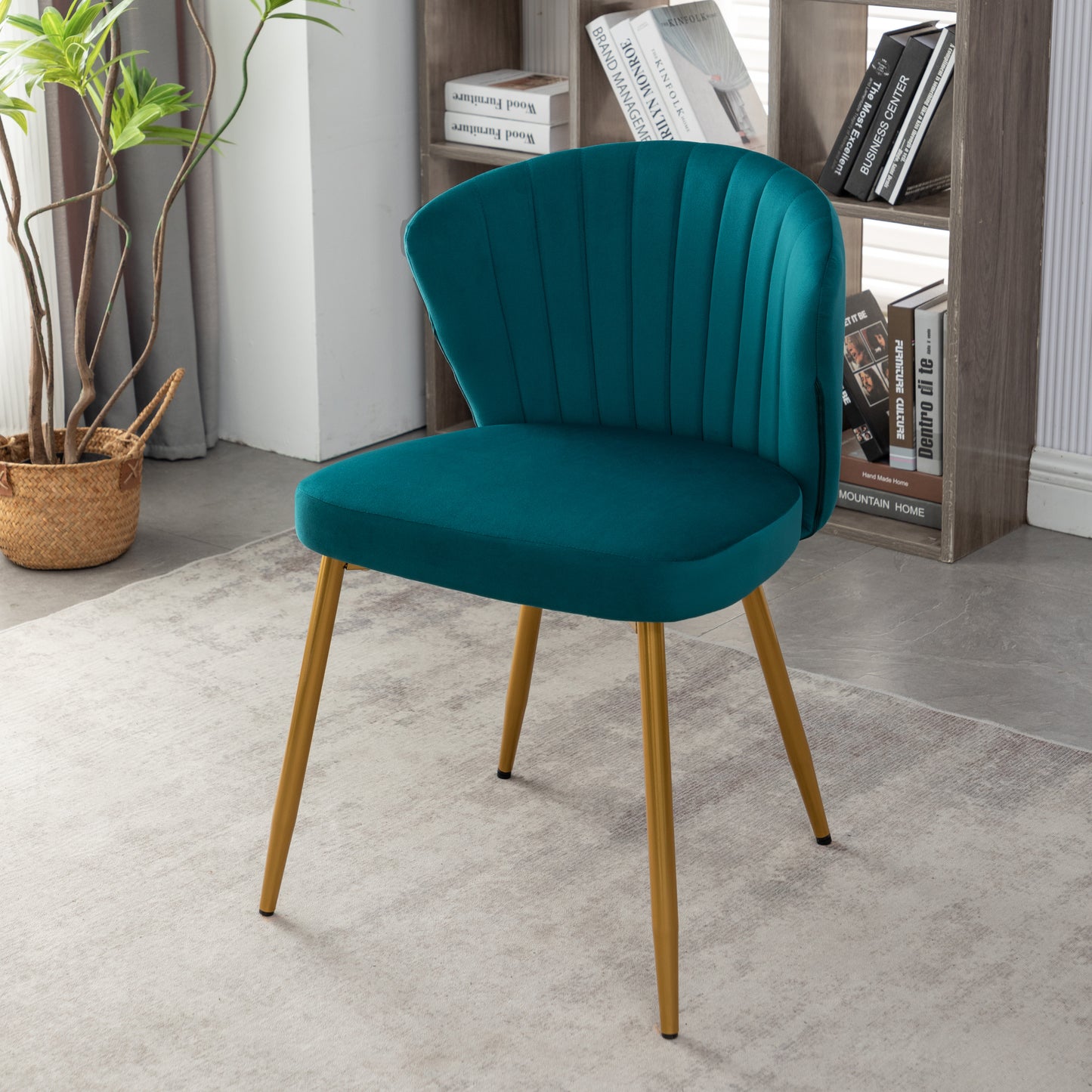 Teal Blue Velvet Armless Accent Chair with Gold Legs