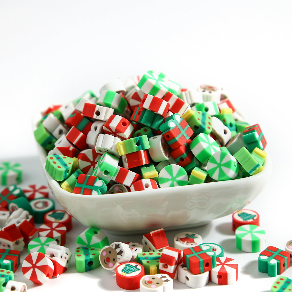 Christmas Soft Pottery Santa Claus Elk Beads - Holiday Craft Supplies
