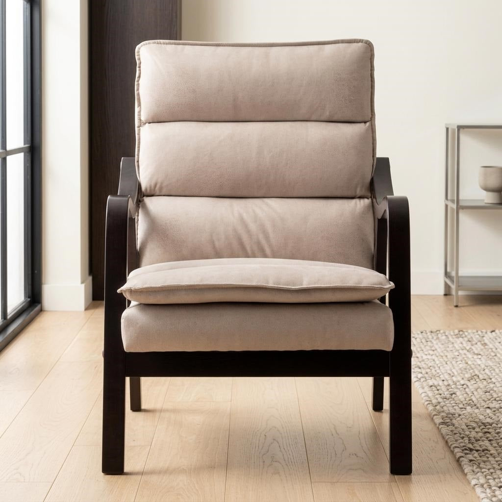 Mid-Century Modern Light Accent Chair With Wood Armrest, Upholstered