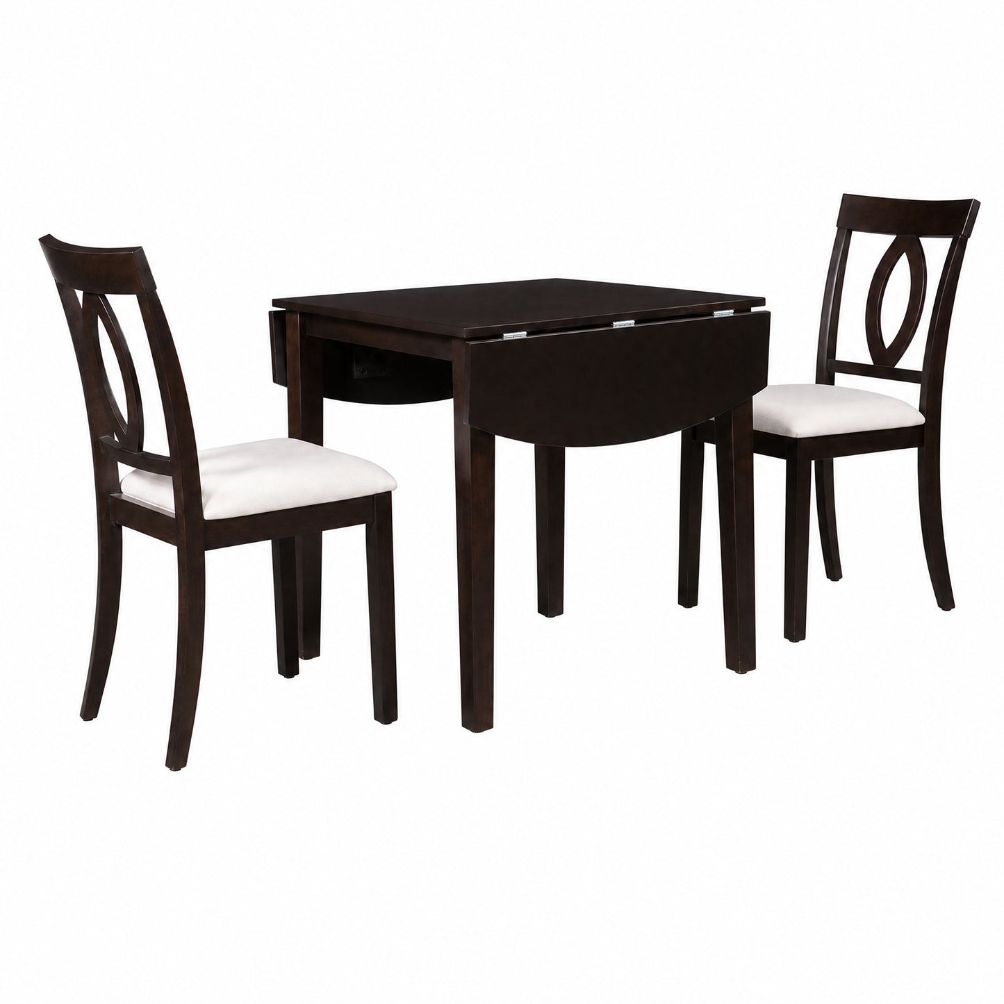 Drop Leaf Dining Table Set with 2 Upholstered Chairs - Dark Brown