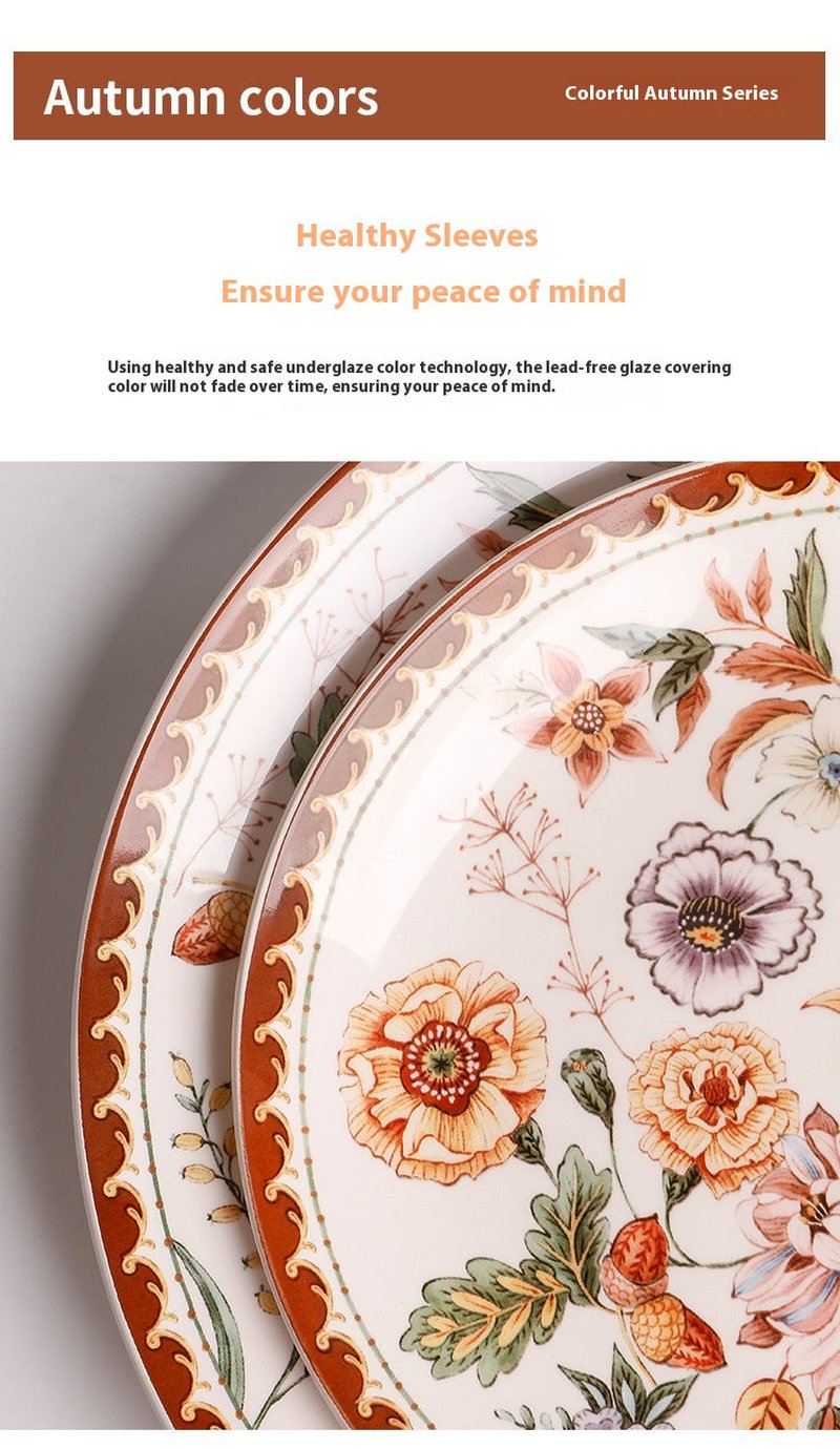 Large Rectangular Ceramic Dinner Plate – Colorful Autumn Pattern