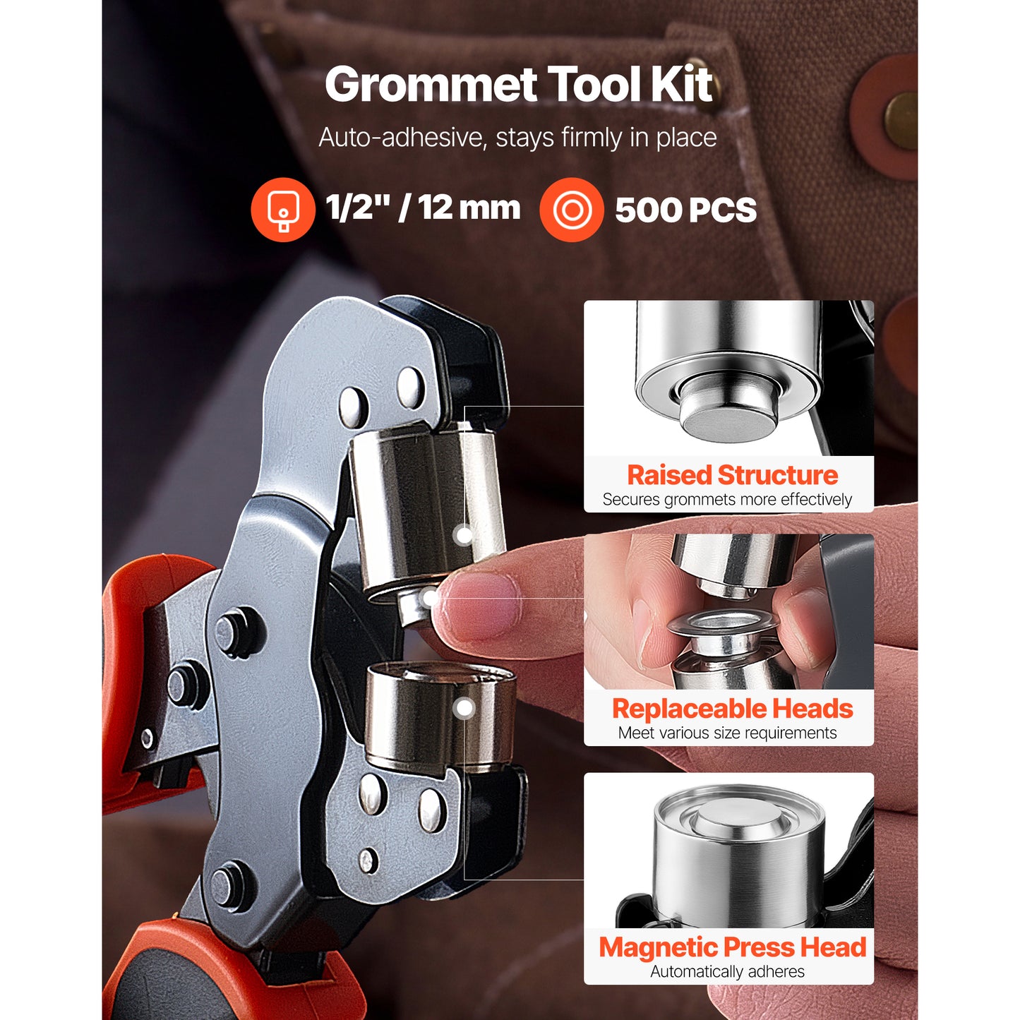 Grommet Tool Kit 1/2 Inch Eyelets and Grommets for Leather, Fabric, Tarp, Shoe Repair