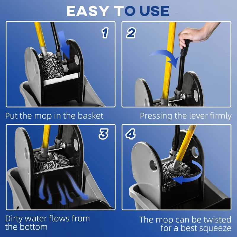 9.5 Gallon 38 Quart Mop Bucket With Wringer Cleaning Cart, 4 Moving