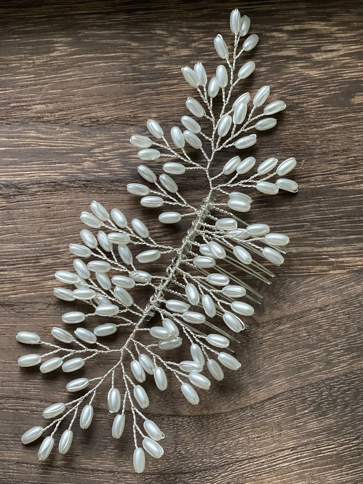 Bridal Wedding Hair Comb Wheat Pearl Headpiece Handmade for Brides