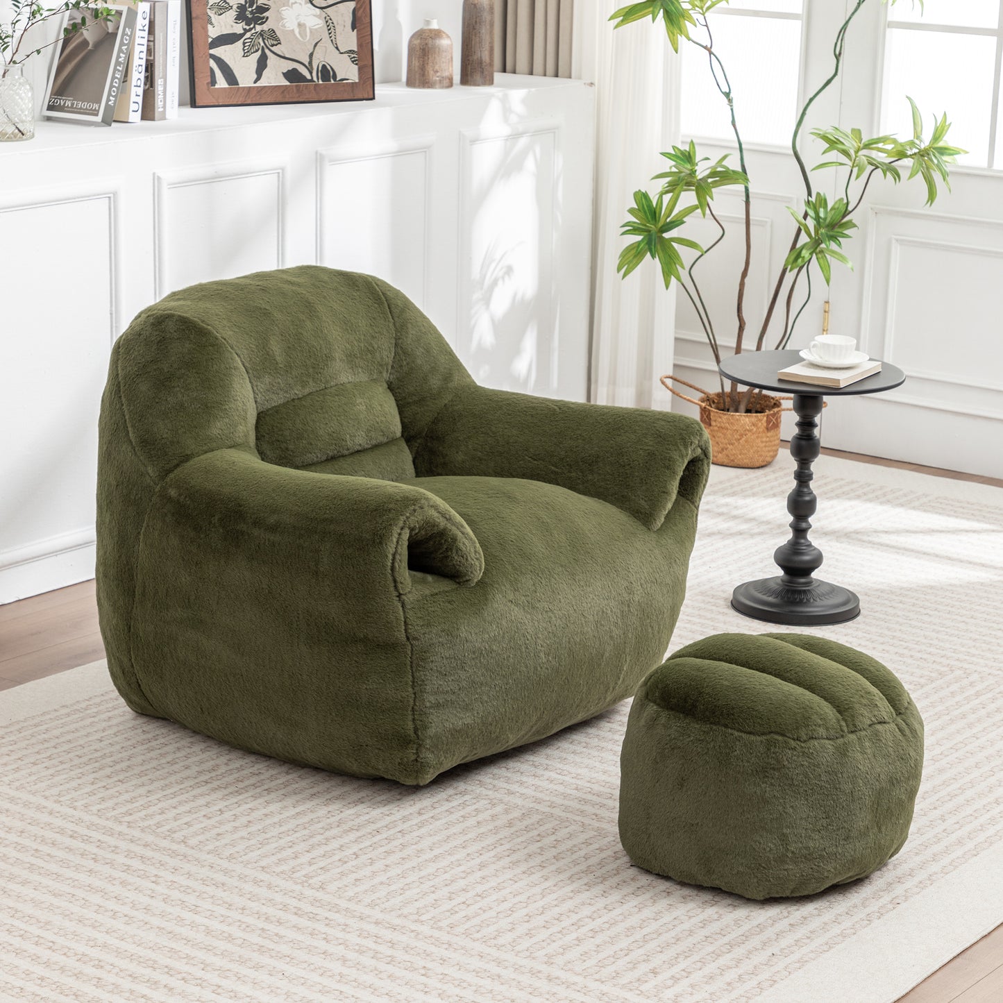 Bean Bag Chair, Comfy Sofa With Back Support, Footstool,Faux Fur