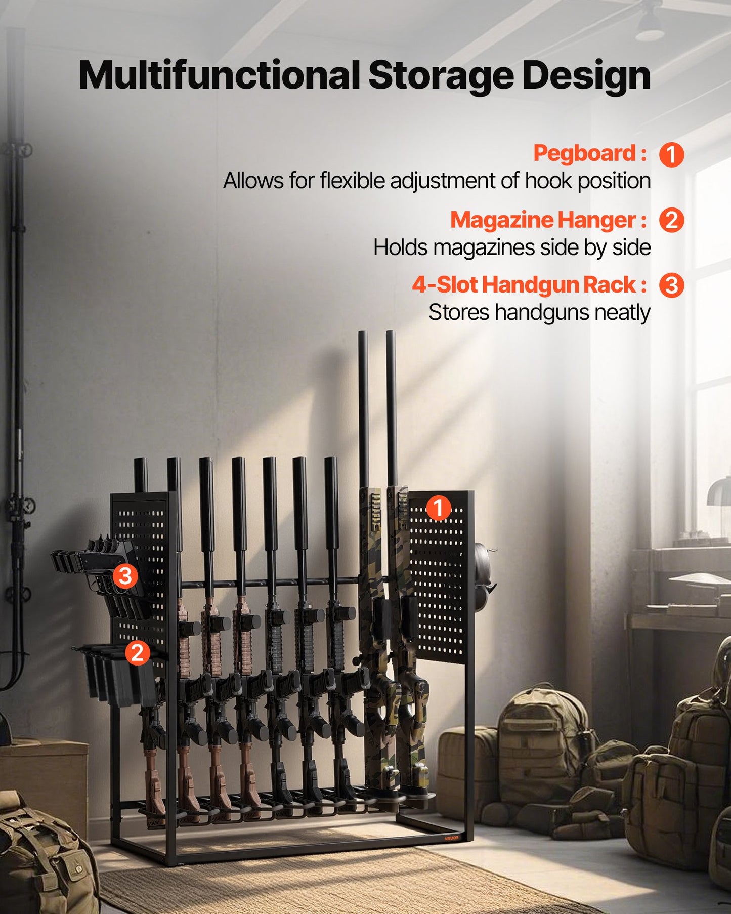 Heavy Duty Steel Gun Rack for Indoor Storage - Holds 9 Rifles & 4 Pistols