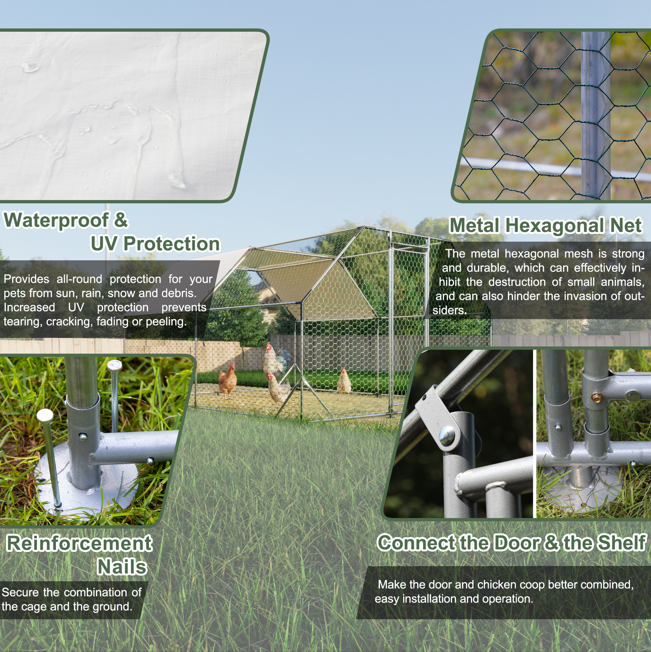 10x13 Foot Heavy-Duty Chicken Coop with Removable Tarp - Pet Houses & Cages