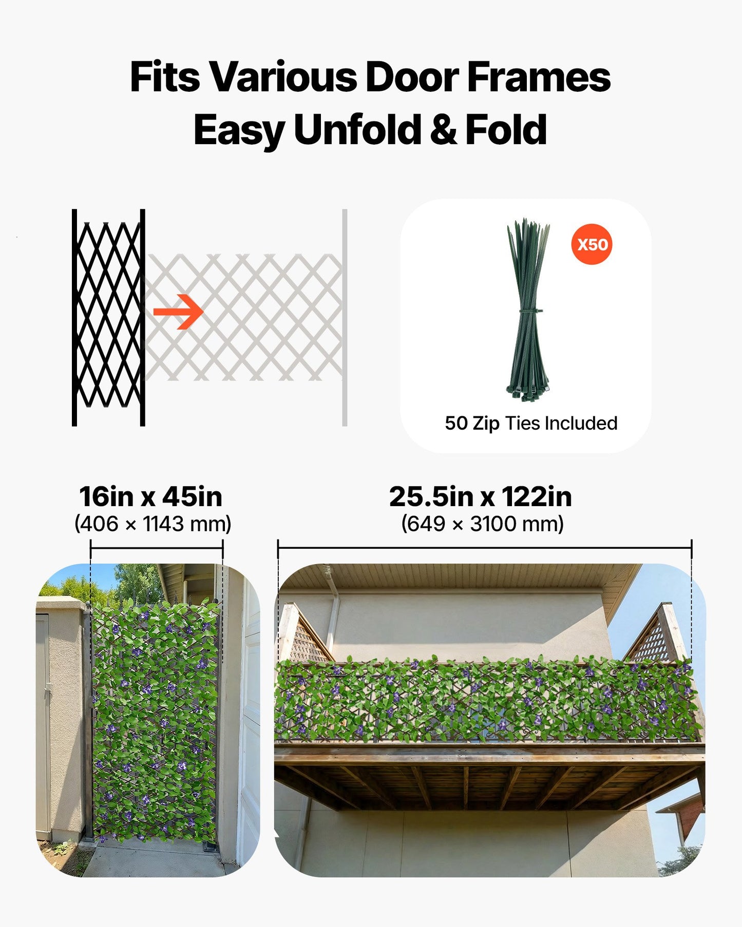Expandable Privacy Fence Screen with Artificial Ivy Wall - Black 25.5x122 Inches