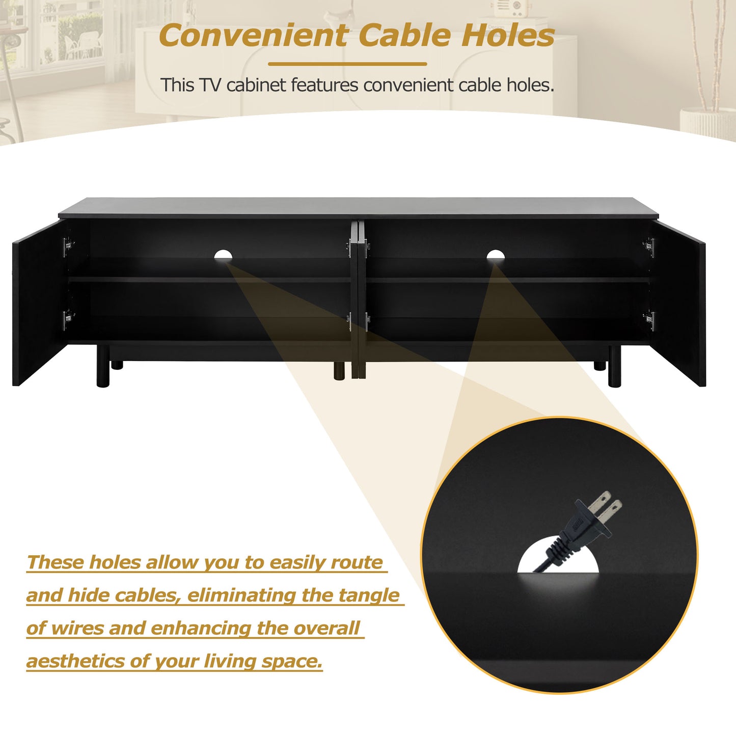 Minimalist TV Stand with Arch Cabinets for TVs Up to 78" - Black