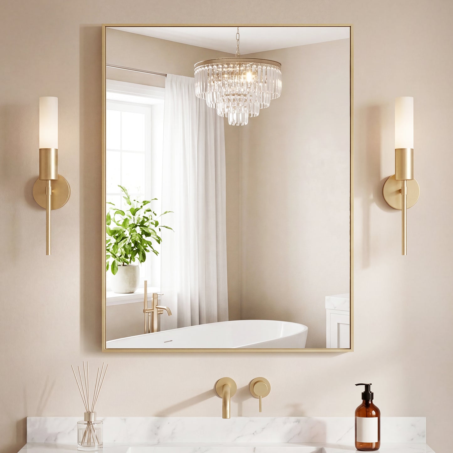 Bathroom Mirror, With Brushed Aluminum Frame, Rectangular Design,