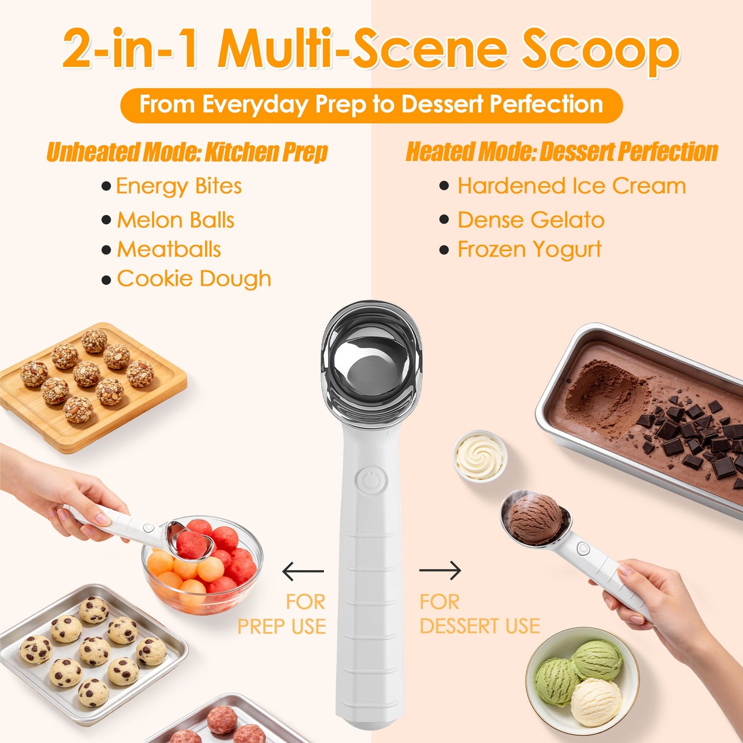 Electric Heated Ice Cream Scoop - Rechargeable & Waterproof