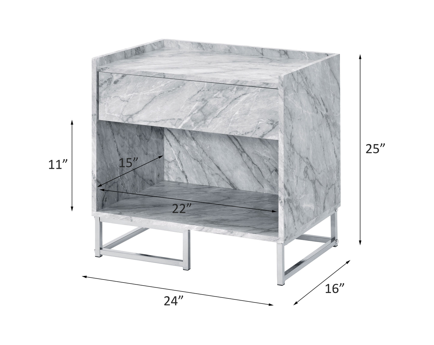 Accent Table with Faux Marble Top & Chrome Finish - White