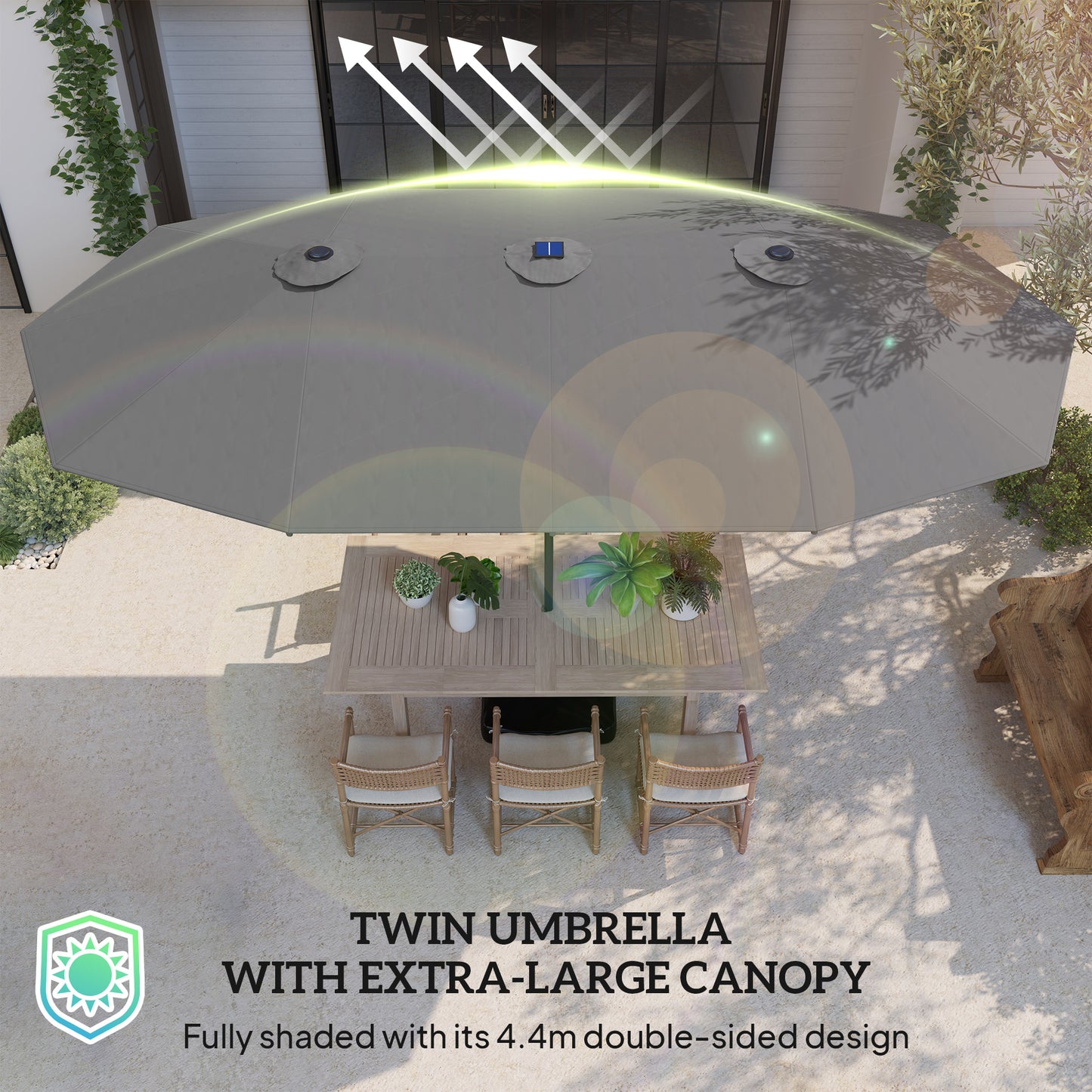 Double-Sided 14.4ft Garden Parasol with Solar LED Lights - Gray