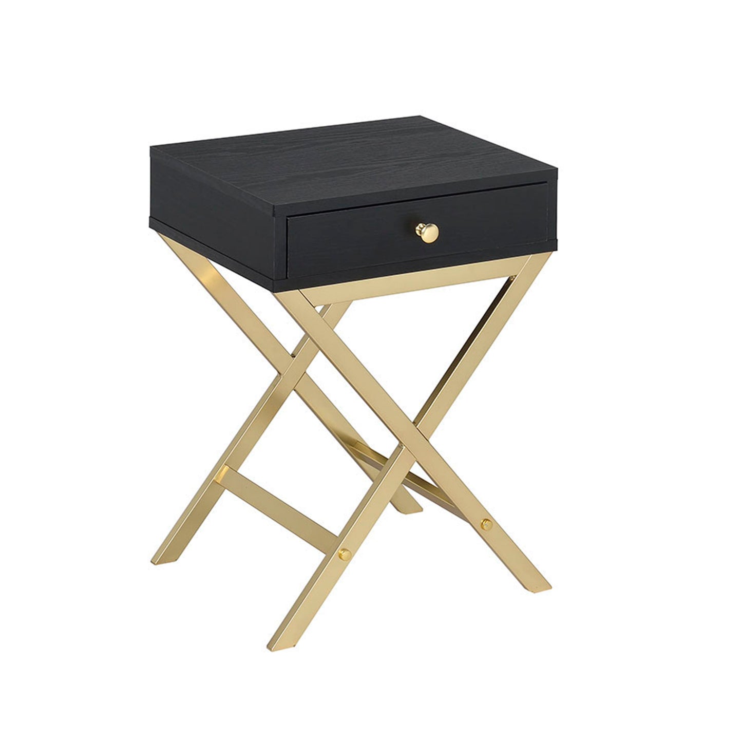 Black & Brass Finish Accent Table with Drawer - Coleen