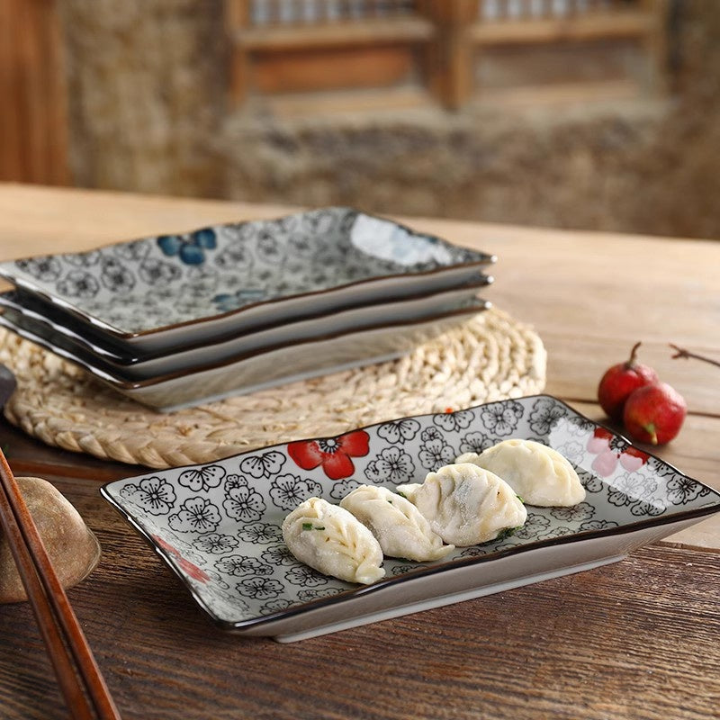 Ceramic Sushi Plate Rectangular 7.5 Inch Meal Tray for Kitchen Dining
