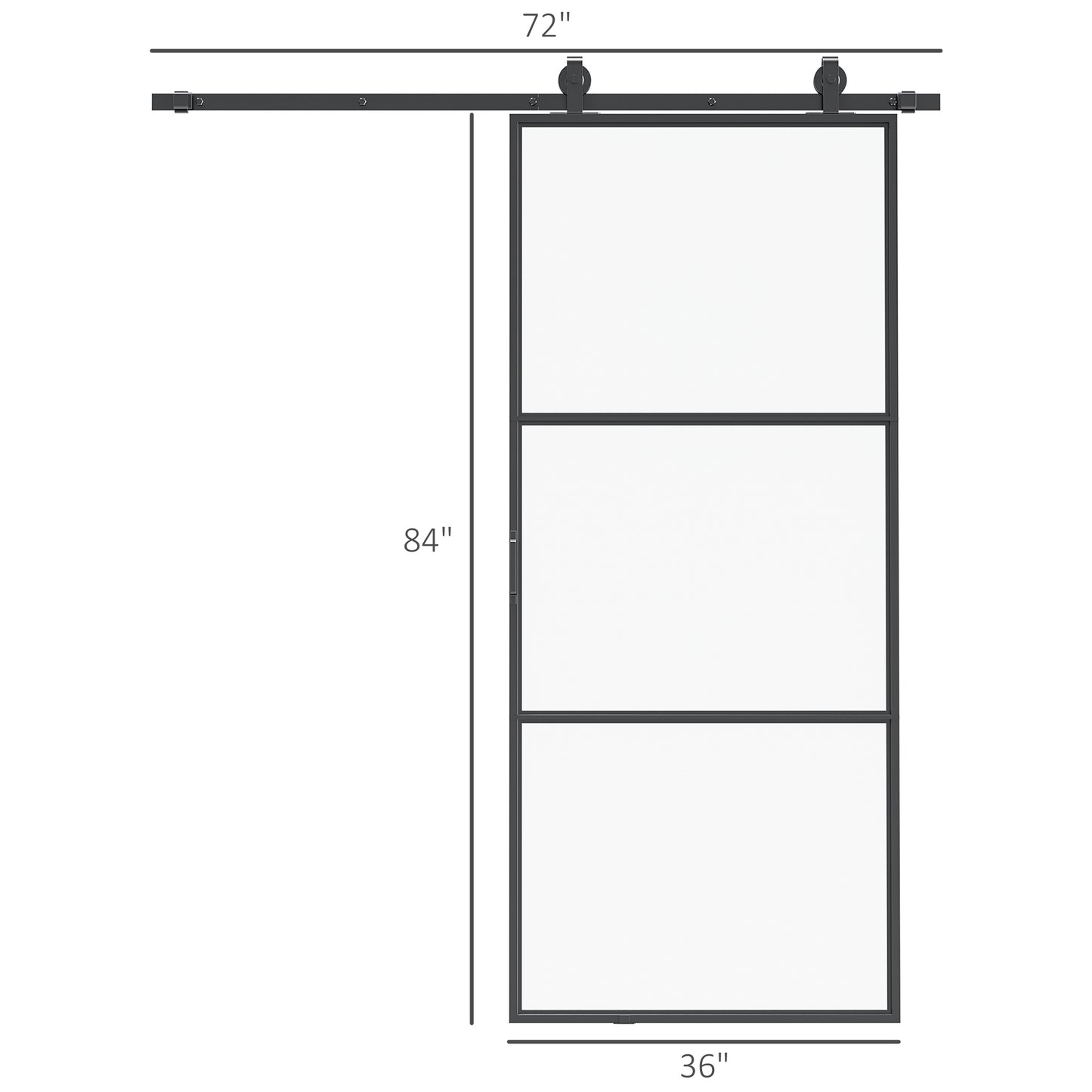 36 x 84-Inch Frosted Tempered Glass Sliding Door Kit with Hardware & Handle - Black