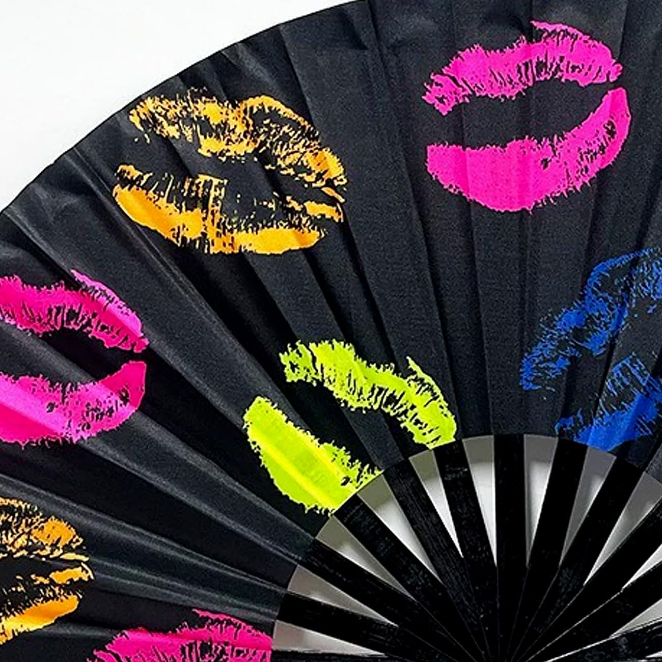 Large UV Glow Folding Fan - Bamboo Hand Fan for Parties