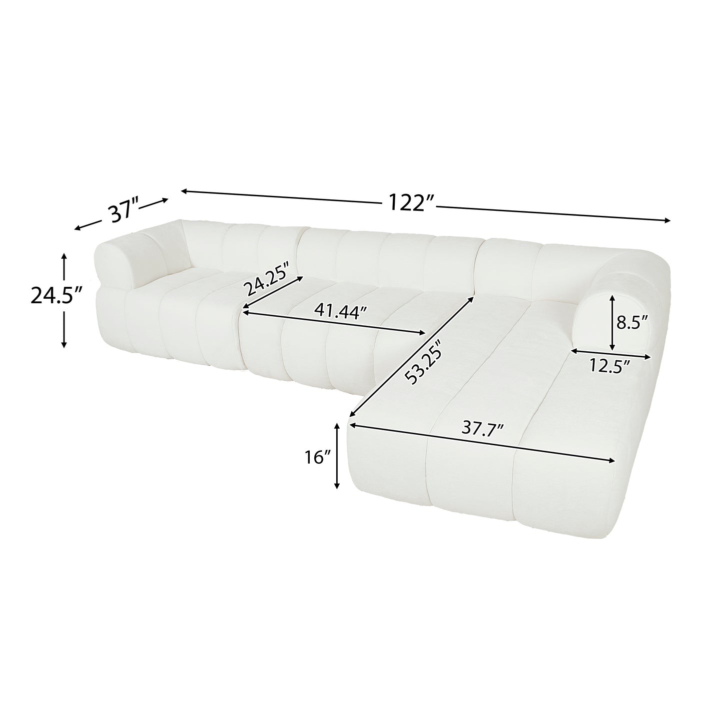 L-Shaped Sectional Sofa - 122" Beige Foam & Polyester Set