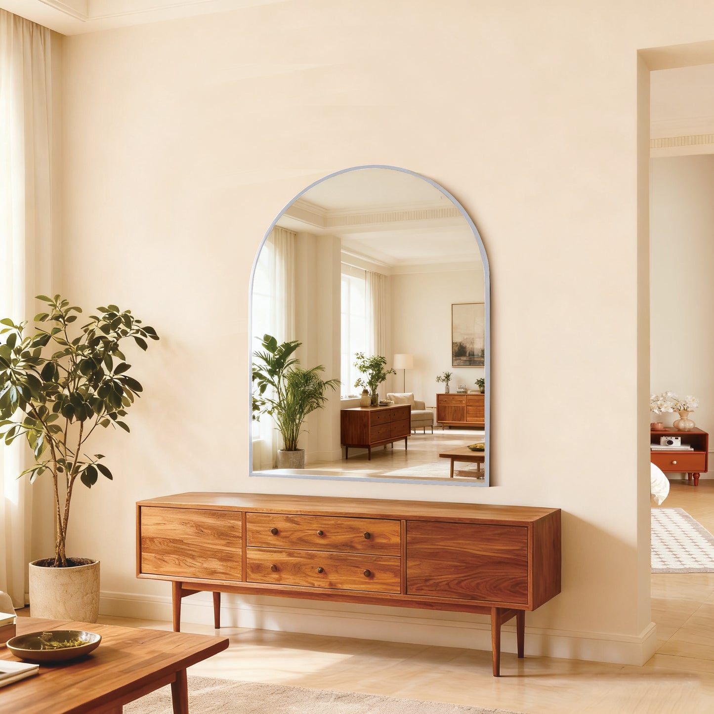 30x36 Inch Arched Silver Metal Framed Wall Mirror