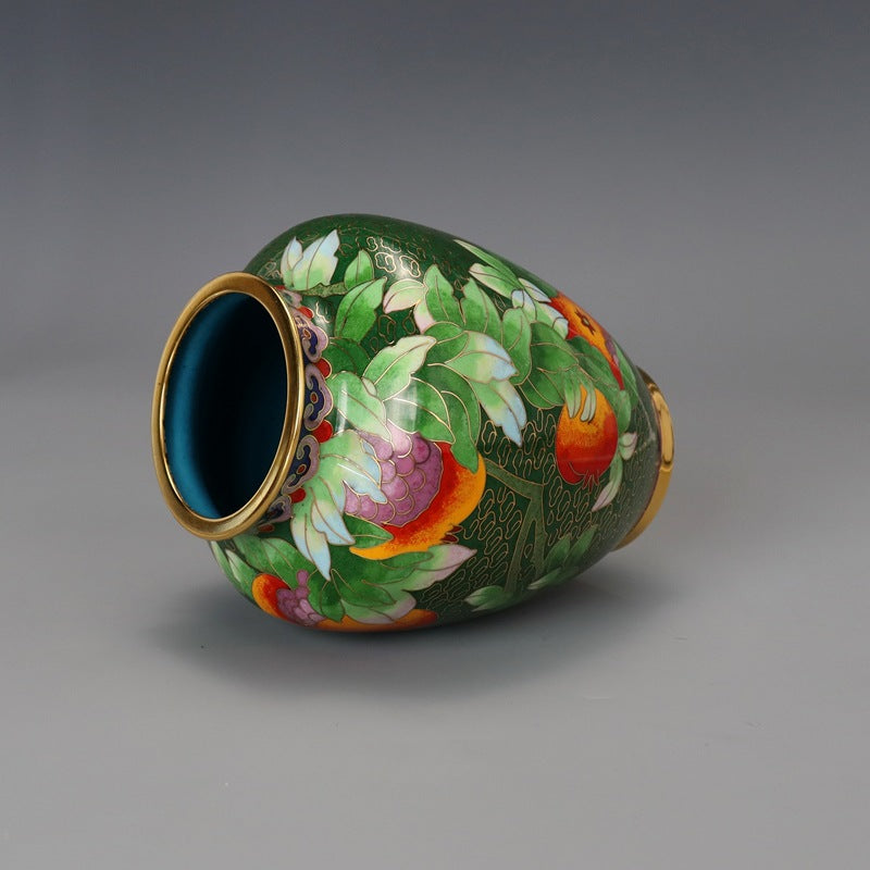 Traditional Copper Filigree Enamel Pomegranate Vase - Handmade Home Decor