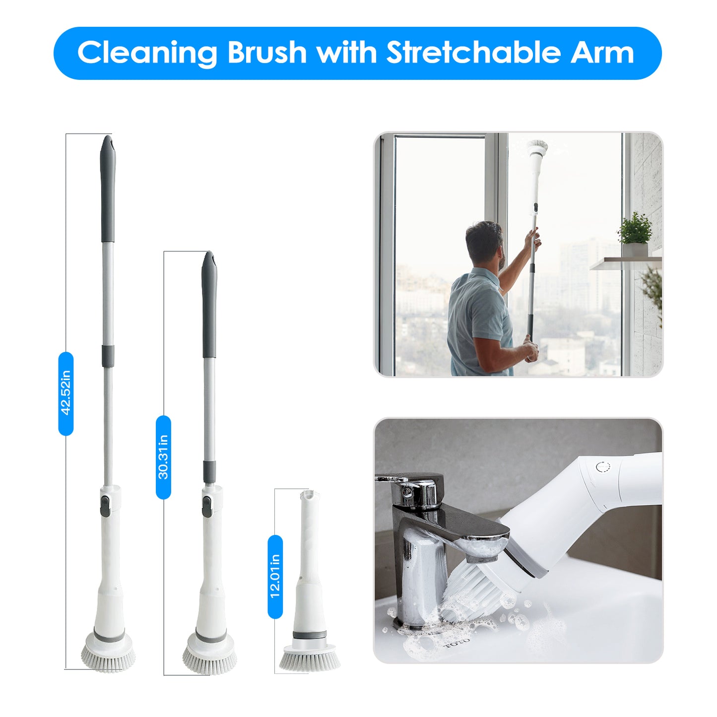 Electric Spin Scrubber Cordless Rechargeable Bathroom Tile Floor Cleaner with 6 Replaceable Heads