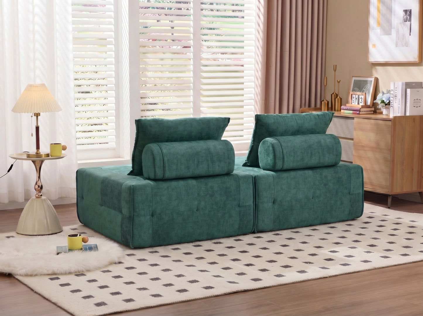 Modular Sectional Sofa with Adjustable Backrest - Green