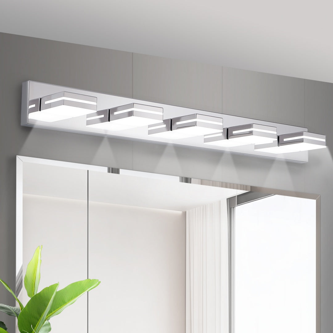 Modern Chrome LED Vanity Light - 5-Light Wall Sconce for Bathroom