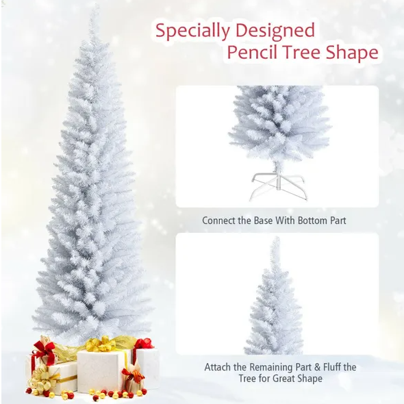 6ft Slim White Unlit Artificial Christmas Tree with Metal Stand